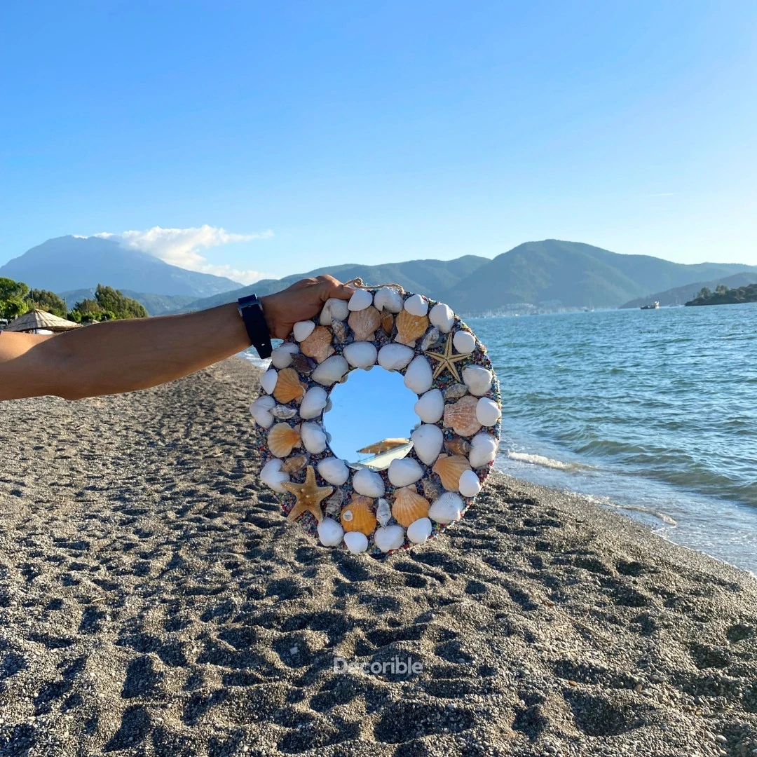 Renkli Deniz Kabuklu El Yapımı Askılı Dekoratif Ayna